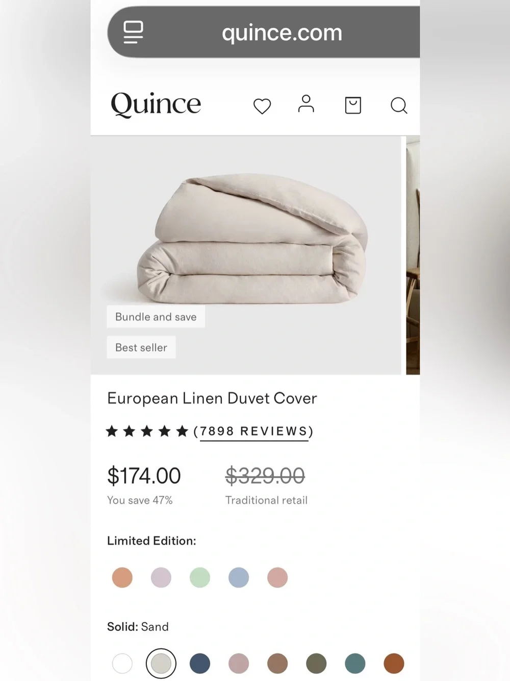 NWOT Quince European Linen 1 Piece Duvet Cover, King/Cal King (Sand)